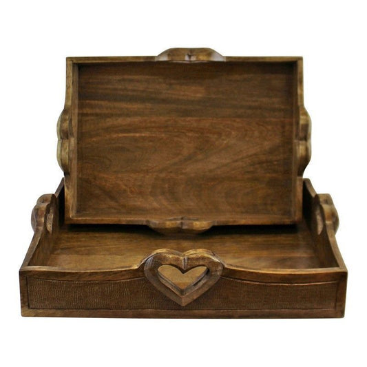 2x Heart Tray Wood