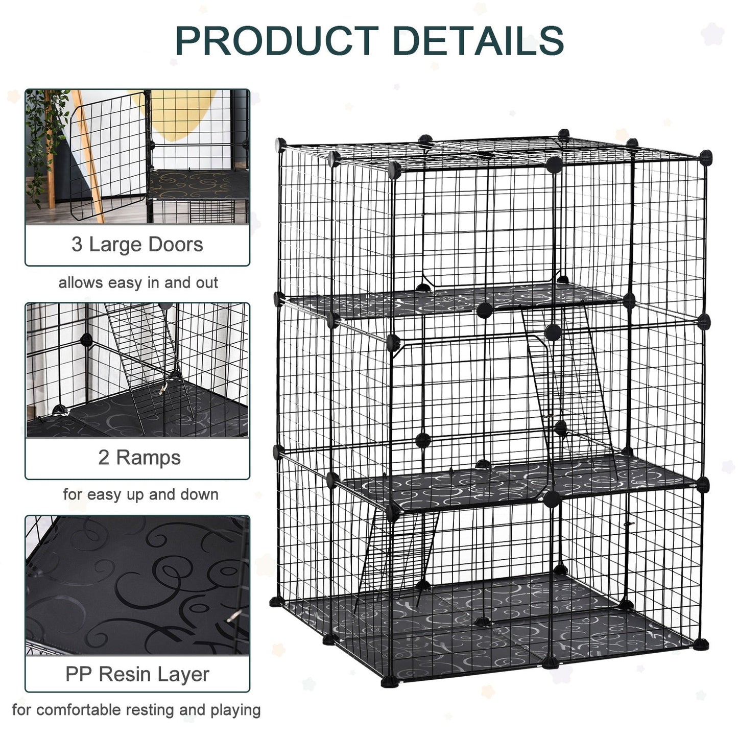 3 Tier Small Animal Cage Black by Pawhut