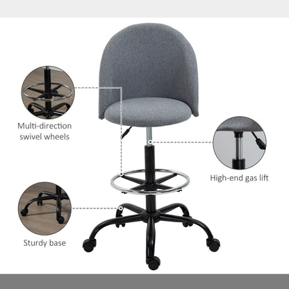 Vinsetto Ergonomic Drafting chair Adjustable Height w/ 5 Wheels Padded Seat Footrest 360° Swivel Freely Comfortable Versatile Use For Home Office - Grey