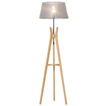 Homcom Natural Wood Tripod Floor Lamp Light E27 Base Bedroom Living Room Fabric Shade Storage Shelf Foot Switch