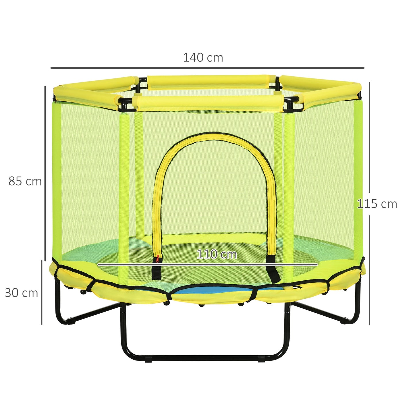 55 Inch Trampoline 1 to 6 Years Yellow by Zonekiz