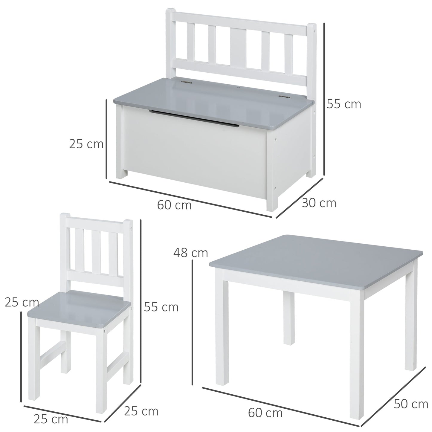 4-Piece Kids Table and Chair Set with 2 Wooden Chairs