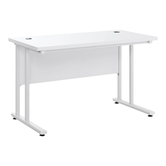 Computer Desk Home Office Desk with 2 Cable Management Holes Metal Legs White