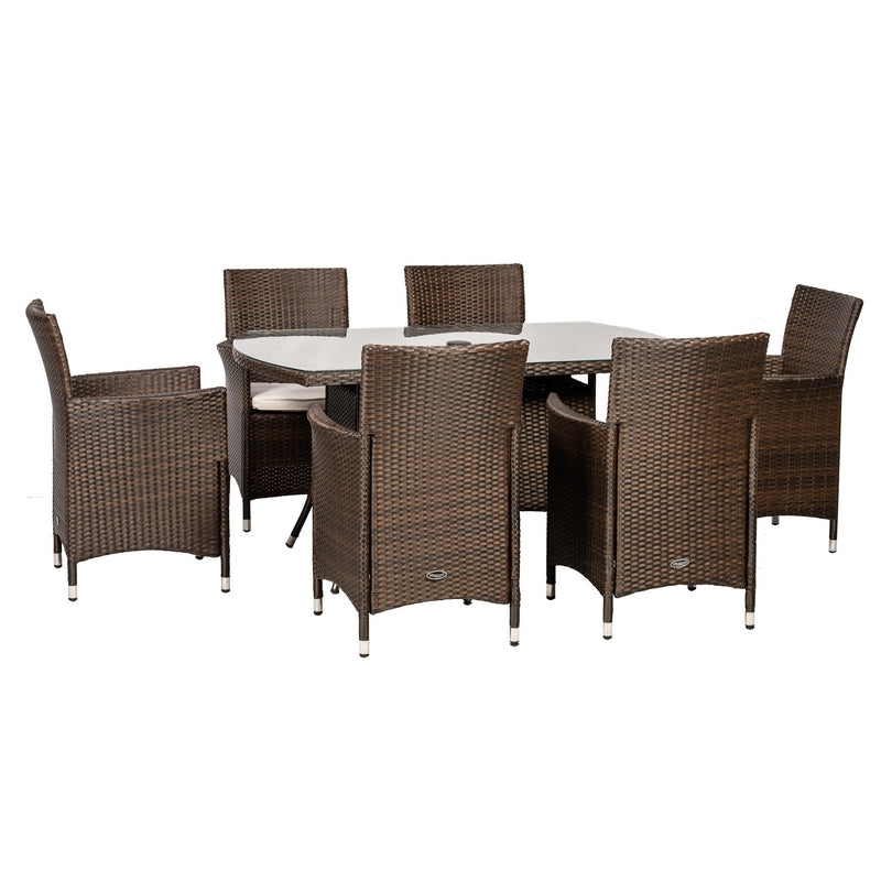 Nevada Rattan Garden Patio Dining Set by Royalcraft - 6 Seats Ivory Cushions