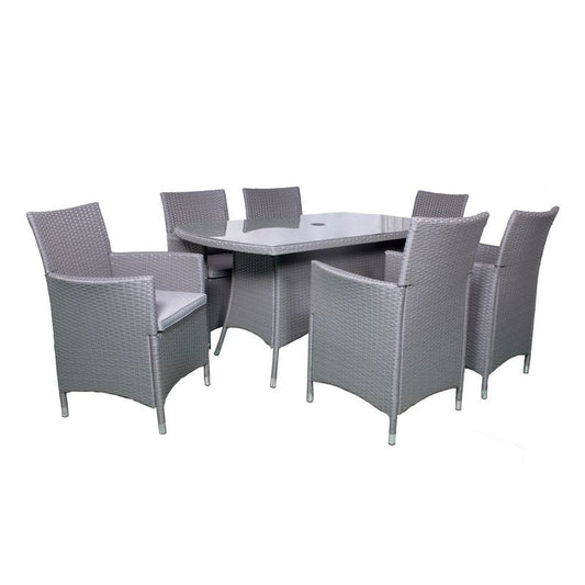 Nevada Rattan Garden Patio Dining Set by Royalcraft - 6 Seat Grey Cushions