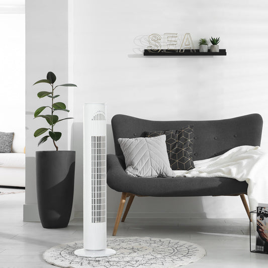 Oscillating Three Speed Tower Fan With Timer White