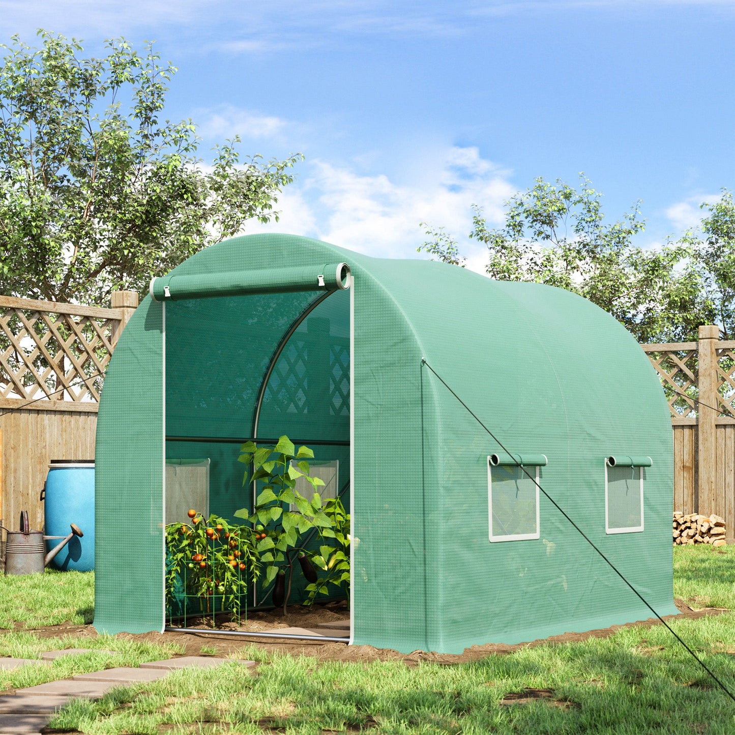 Outsunny 3L X 2W X 2H M Greenhouse Walk-In Polytunnel Outdoor Garden Flower Vegetable Planter 25Mm Diameter Galvanised Steel Frame W/ Zipped Door