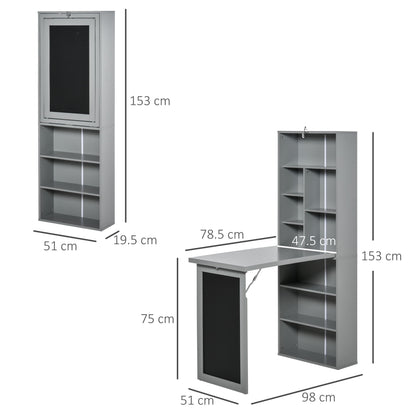 Folding Convertible Desk with Blackboard Multi-function Computer Office Workstation Side Shelf for Home Office