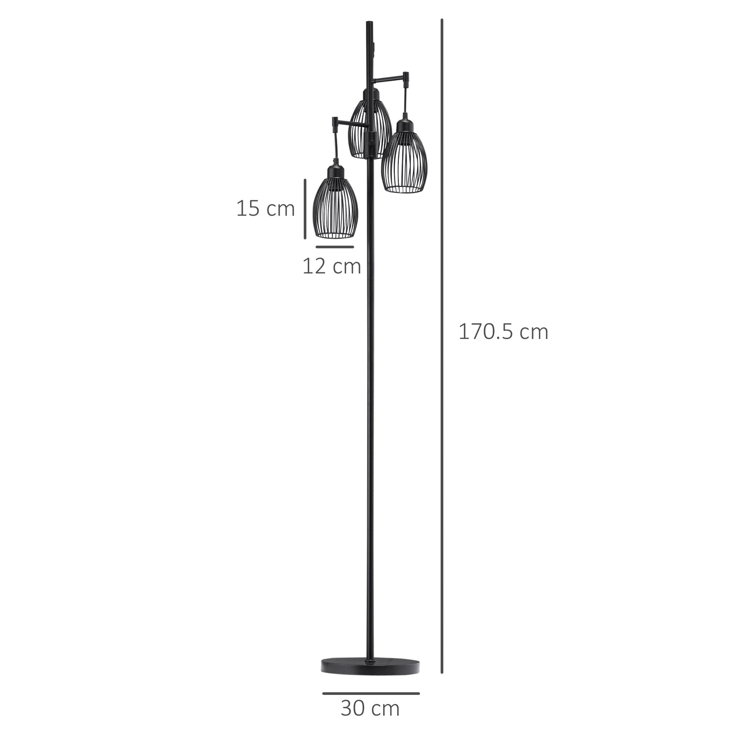 170cm Industrial 3-Light Floor Lamp