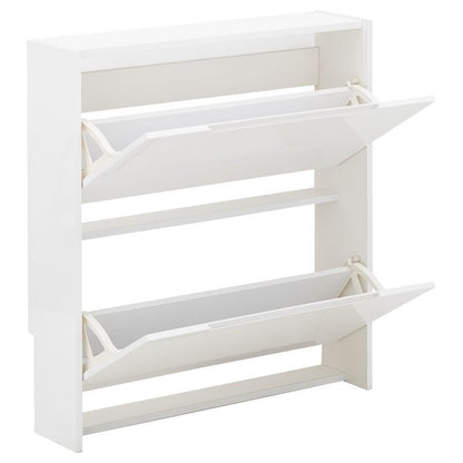 Narrow Shoe Storage White 2 Doors 2 Shelves