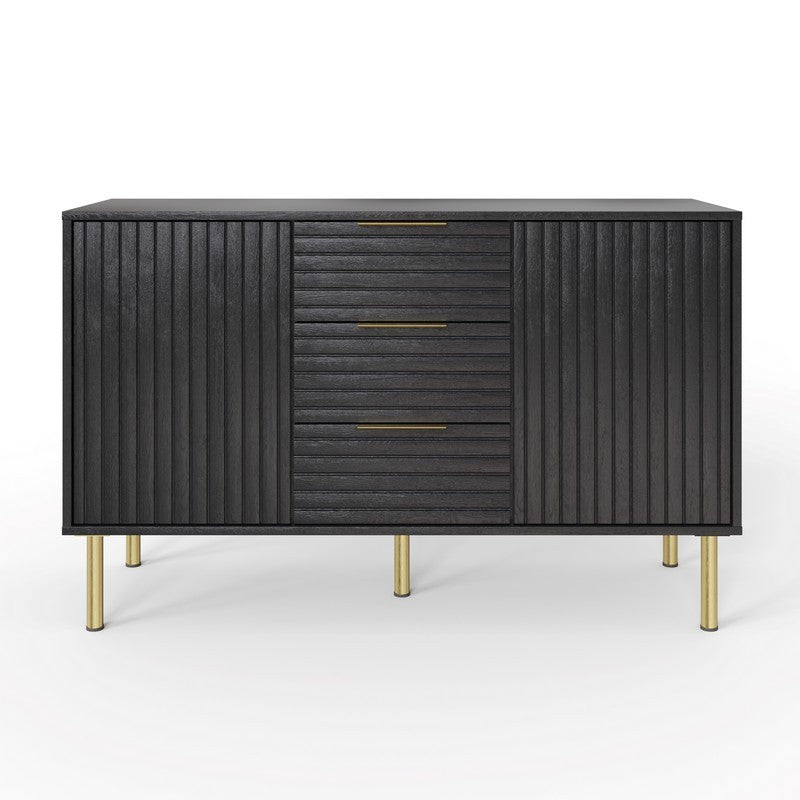 Nervata Large Sideboard Black 2 Doors 2 Shelves 3 Drawers