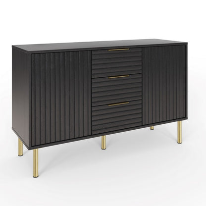 Nervata Large Sideboard Black 2 Doors 2 Shelves 3 Drawers