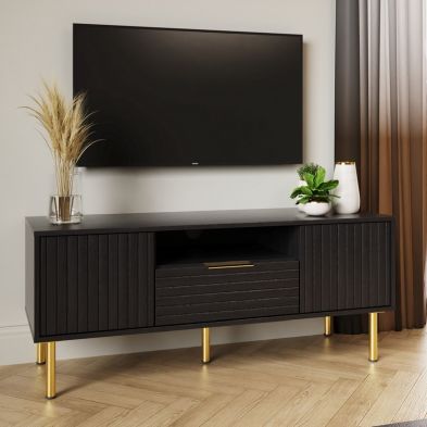 Nervata TV Unit Black 1 Shelf 1 Drawer 2 Doors