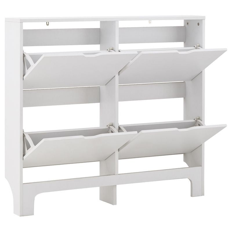 Narrow Large Shoe Storage White 4 Doors 4 Shelves