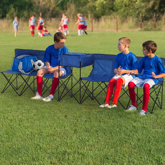 6 Seater Folding Steel Camping Bench w/ Cooler Bag Blue