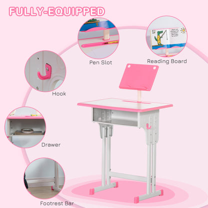 Homcom Kids Adjustable Desk And Chair Set Book Stand Pen Slot - Pink