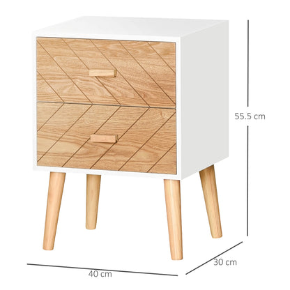 Homcom 2 Drawers Bedside Table With Pine Legs Bedroom Wooden Storage Cabinet Natural