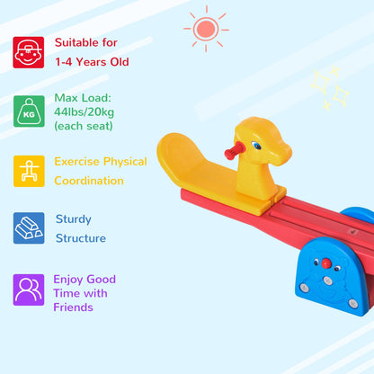 Kids Seesaw Safe Teeter Totter 2 Seat w/ Easy-Grip Handles 360 Degrees Rotating