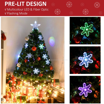 Homcom 3FT Green Fibre Optic Artificial Christmas Tree Xmas Colourful LED Scattered Tree with Snowflakes Ornaments Fireproofing