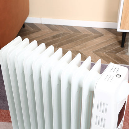 Homcom 2720W Oil Filled Radiator 11 Fin Portable Heater With Timer Remote Control White