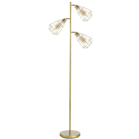 Steel Tri-Head Floor Lamp Gold