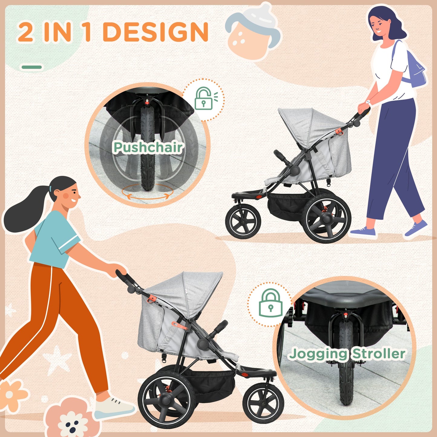 Foldable Three-Wheeler Baby Stroller w/ Canopy