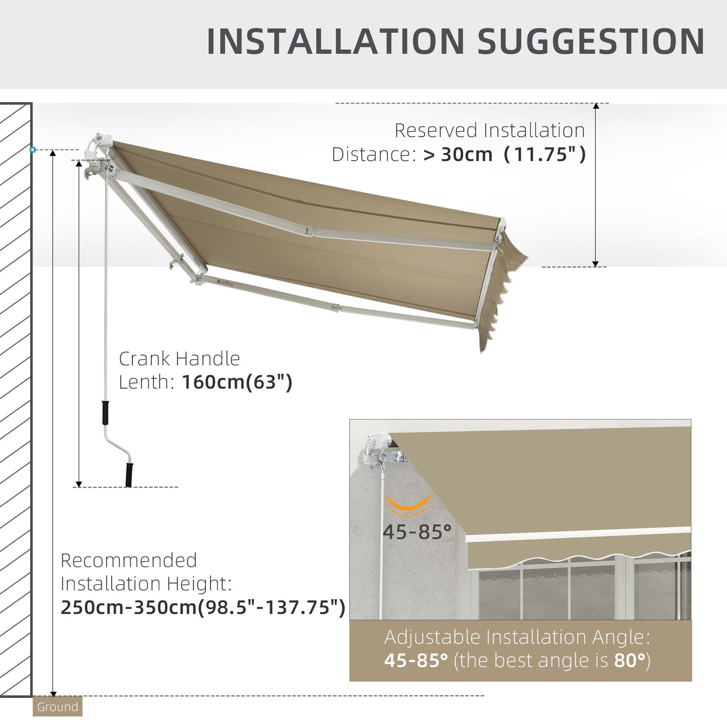 Outsunny 2.5X2 M Manual Retractable Awning-Beige Canopy/White Frame