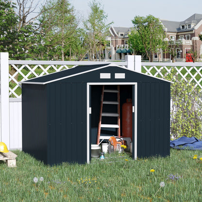 Galvanised 9 x 6' Double Door Apex Garden Shed With Ventilation Steel Dark Grey by Steadfast