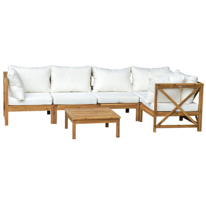 6-Piece Furniture Set Coffee Table 5 Seat w/ Cushions for Balcony Cream White