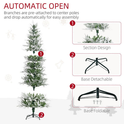 Homcom 7 Ft Pencil Snow Flocked Artificial Christmas Tree with Realistic Cypress Branches