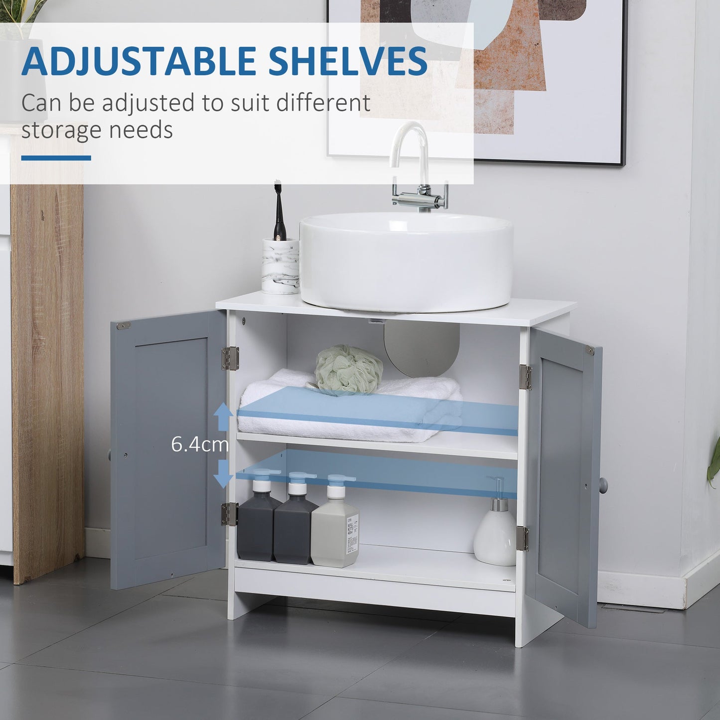 kleankin Under Sink Storage Bathroom Cabinet with Adjustable Shelf