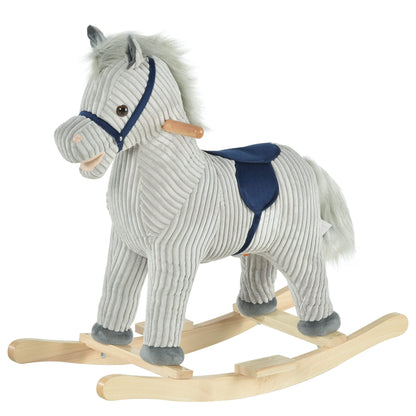 Kids Ride On Ribbed Plush Rocking Horse w/ Sound Grey