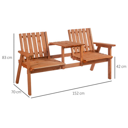 Outsunny 2-Seater Fir Wood Bench w/ Centre Table