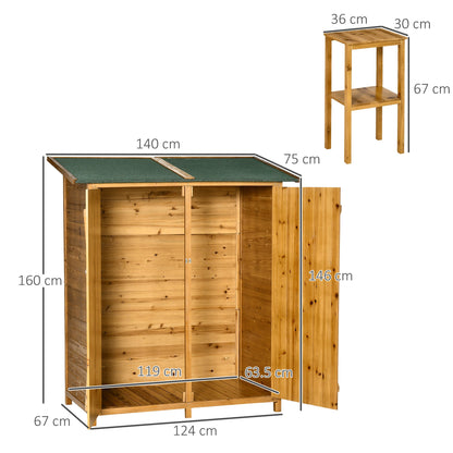 Fortress 160cm Double Door Pent Garden Store With Table Fir Wood Natural by Steadfast