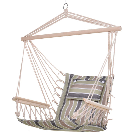 Garden Outdoor Hanging Hammock Chair Thick Rope Frame Wooden Arms Safe Wide Seat Garden Outdoor Spot Stylish Multicoloured stripes