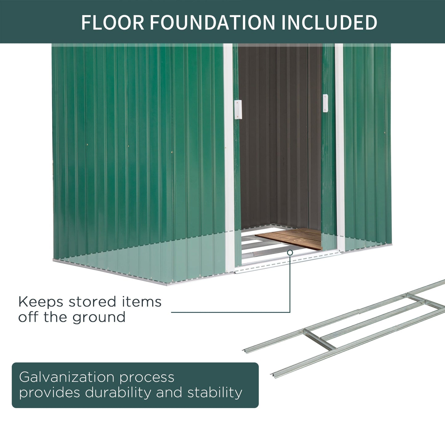 Galvanised 7 x 4' Double Door Apex Garden Shed Lockable Steel Green by Steadfast