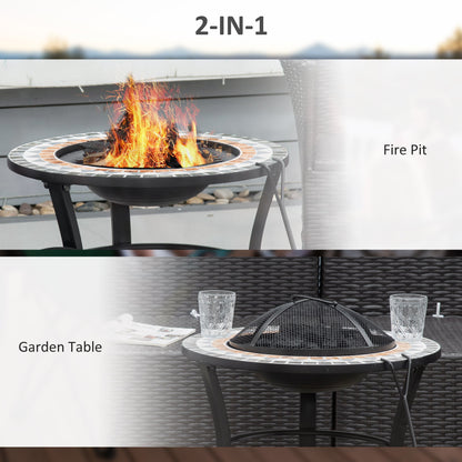 Outsunny 60cm Outdoor Fire Pit Table With Mosaic Outer