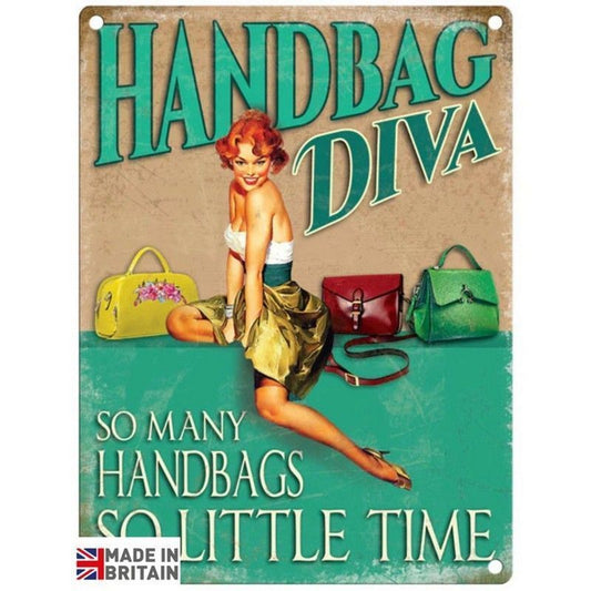 Handbag Diva Funny Sign Metal Wall Mounted - 45cm