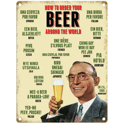 How To Order A Beer Around The World Sign Metal Wall Mounted - 60cm