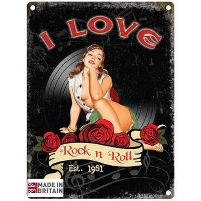 I Love Rock N Roll Sign Metal Wall Mounted - 45cm