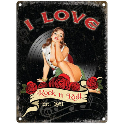 I Love Rock N Roll Sign Metal Wall Mounted - 45cm