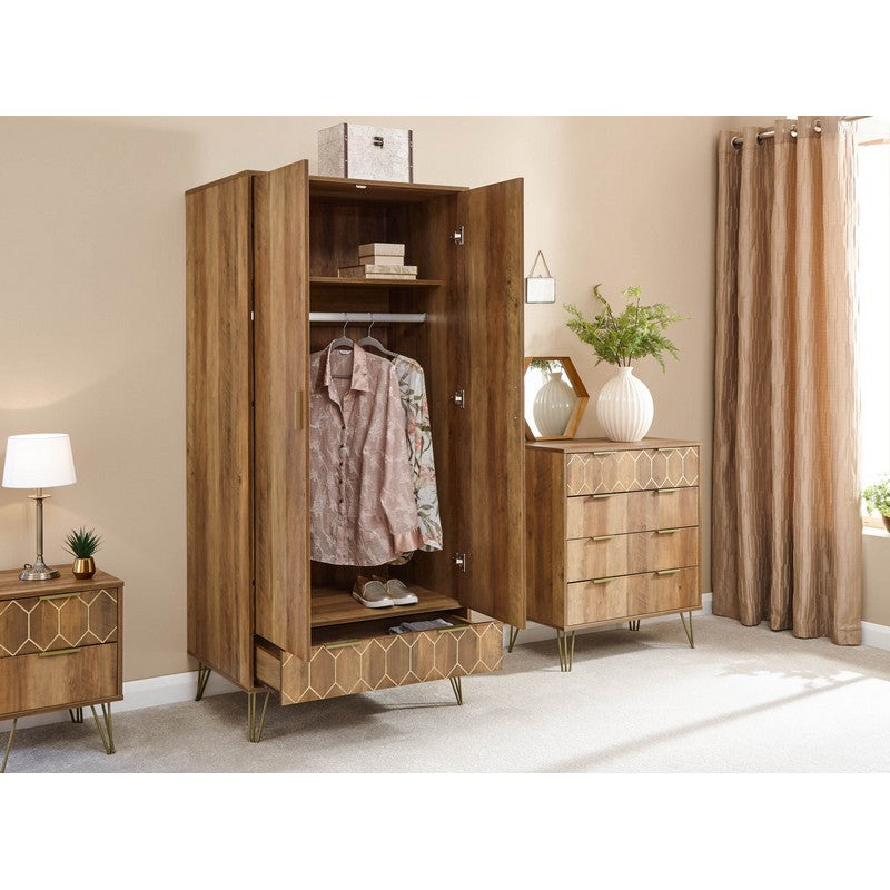 Orleans Tall Wardrobe Brown 2 Doors 1 Shelf 1 Drawer