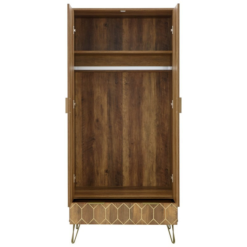 Orleans Tall Wardrobe Brown 2 Doors 1 Shelf 1 Drawer