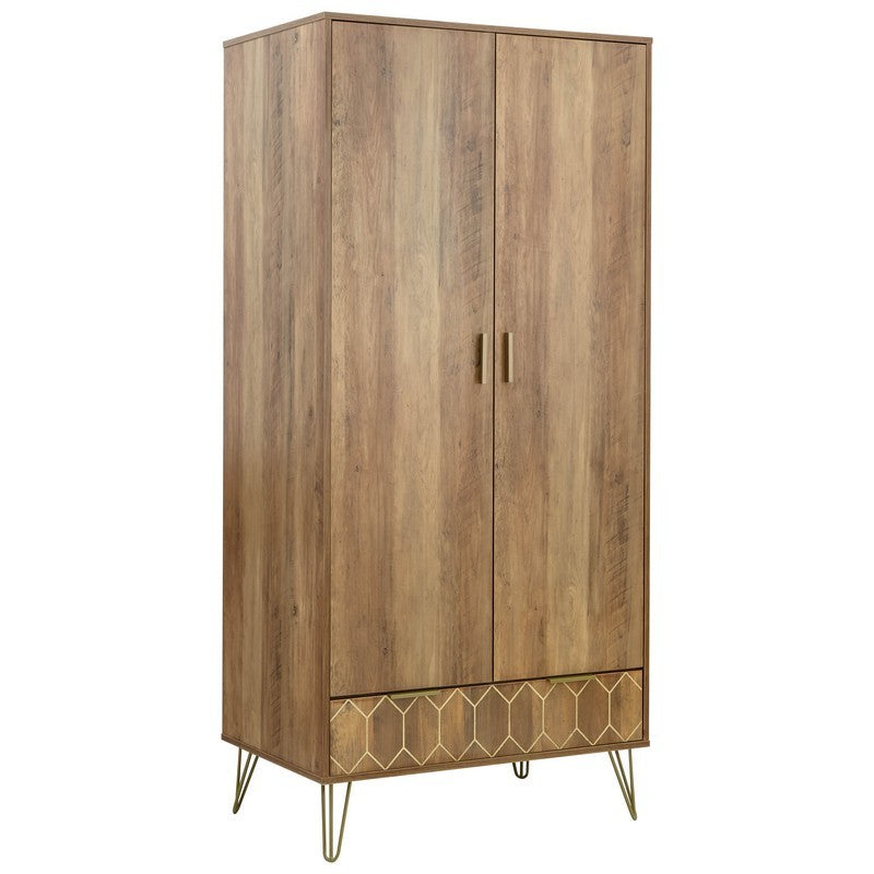 Orleans Tall Wardrobe Brown 2 Doors 1 Shelf 1 Drawer