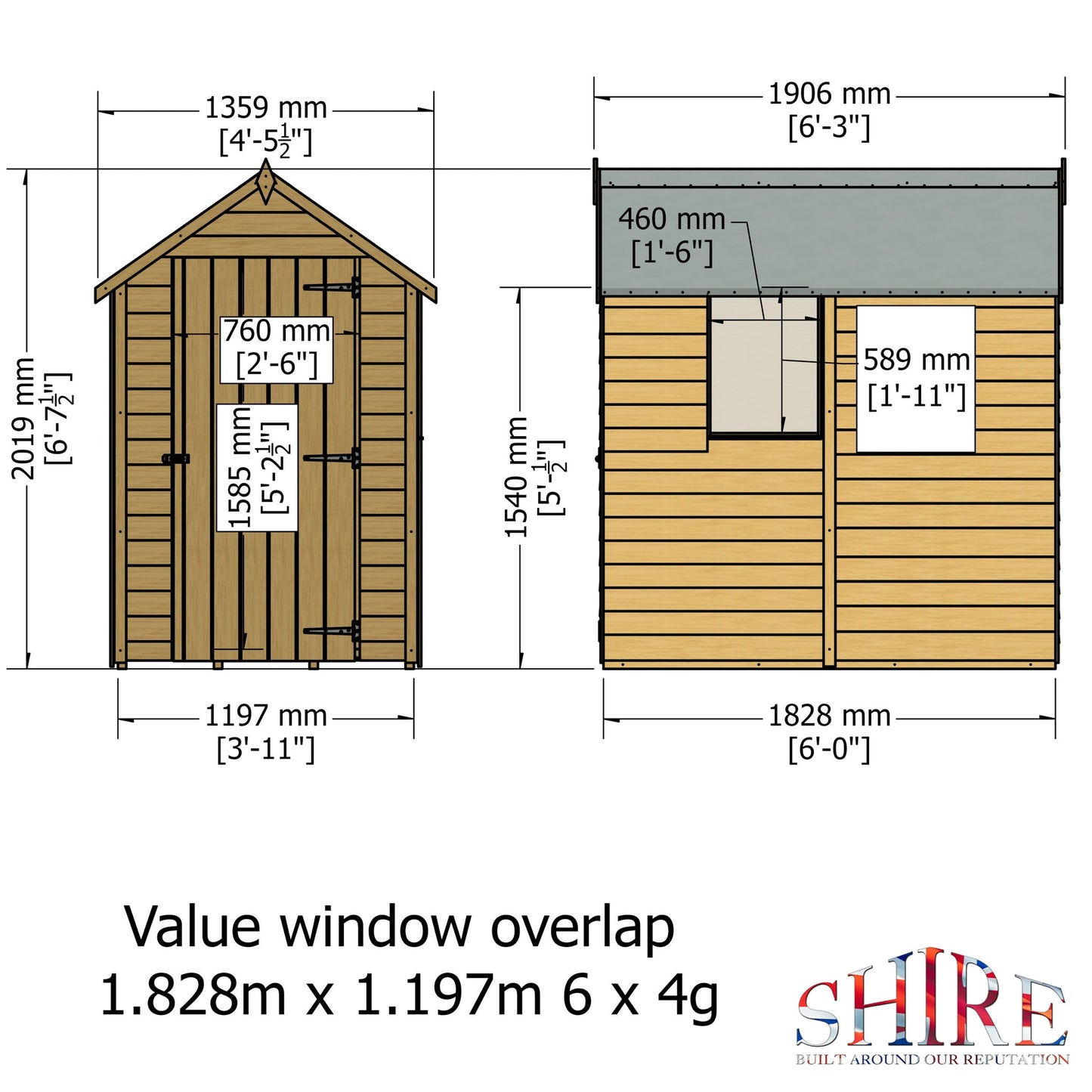 Shire Cromer 4' 5" x 6' 3" Apex Shed - Premium Pressure Treated Overlap