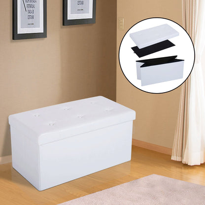 Folding Faux Leather Storage Cube Ottoman Bench Seat PU Rectangular Footrest Stool Box Cream White