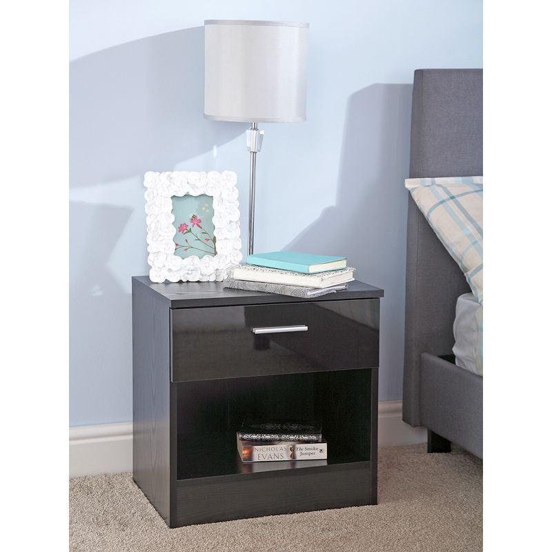 Ottawa Bedside Table Black 1 Shelf 1 Drawer