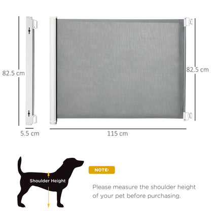 PawHut Retractable Safety Gate Dog Pet Guard Barrier Folding Protector Home Doorway Room Divider Stair Guard Grey 115L x 82.5H cm