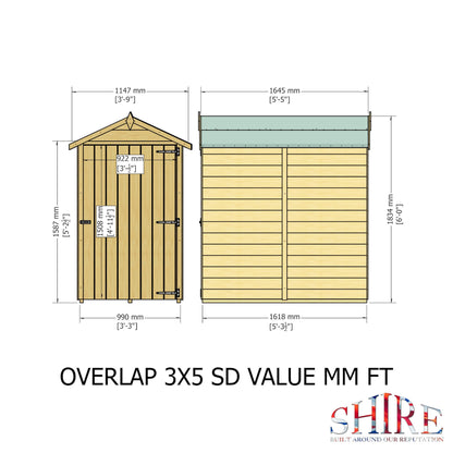 Shire 5' 3" x 3' 2" Apex Shed - Budget Dip Treated Overlap