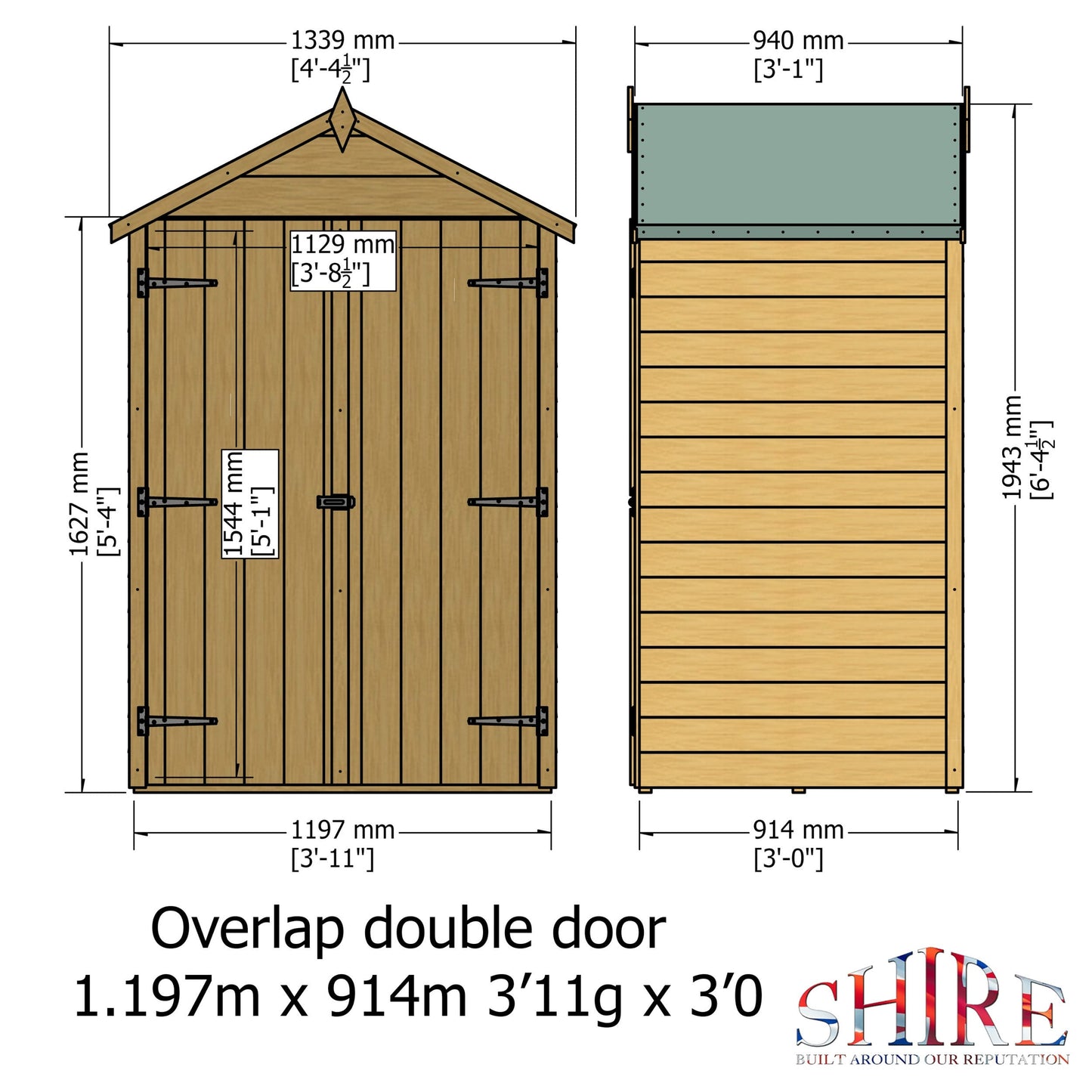 Shire Ashworth 4' 4" x 3' 3" Apex Shed - Premium Pressure Treated Overlap